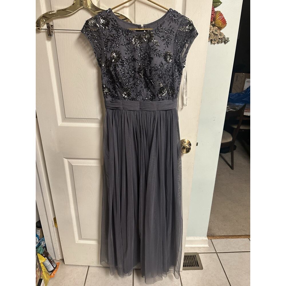 Viola Chan Beaded Gown Prom Long Dress W/ Tulle Skirt Grey Small 6 Bridesmaid